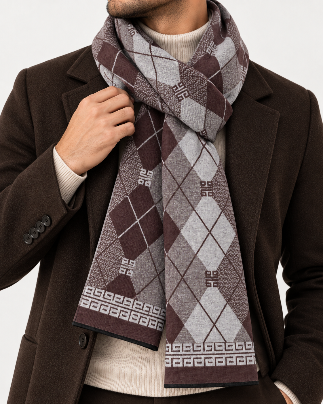 Argyle Classic - luxurious blend of 60% polyester and 40% acrylic. Length of 180 cm and a classic width of 30 cm