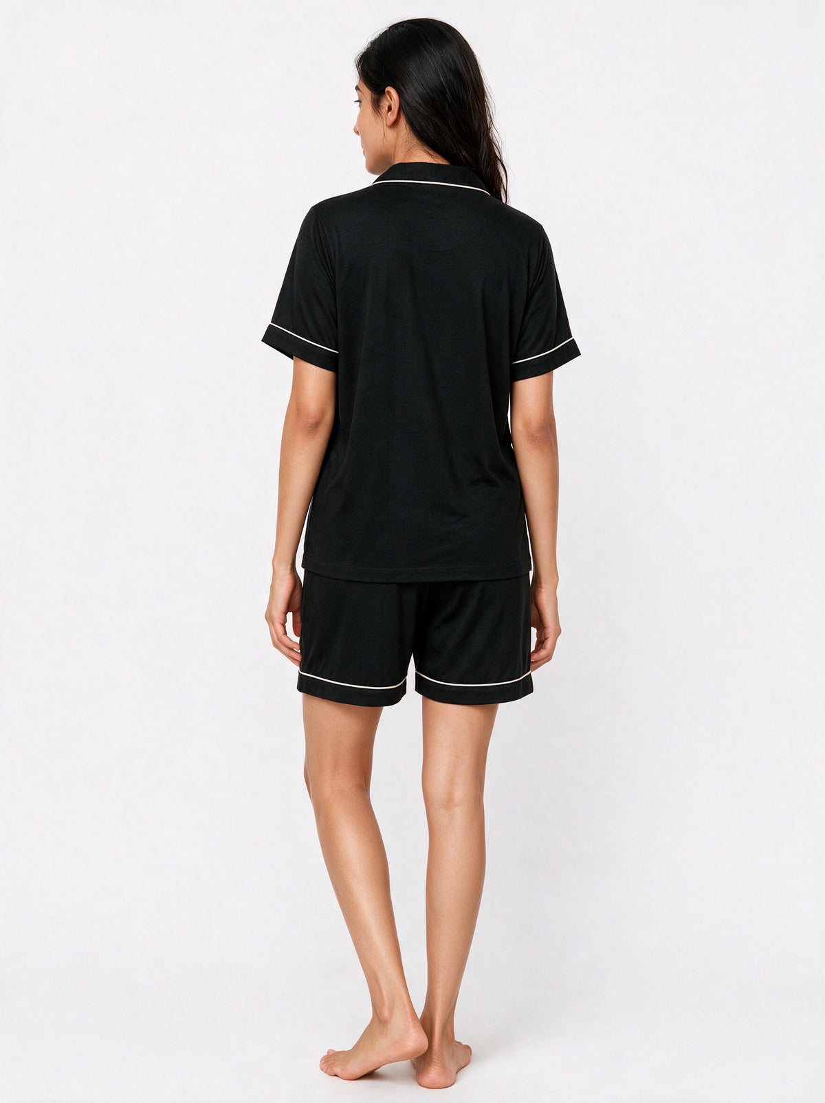 Black short sleeves silky textured night suit