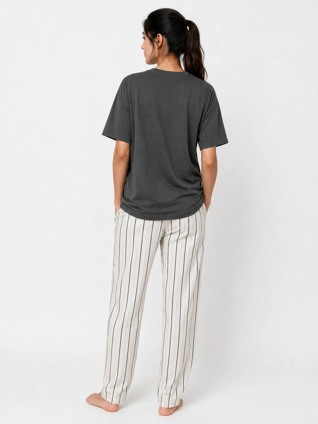 Haven Grey tshirt & Stripe Pajama Set for female - Ultimo