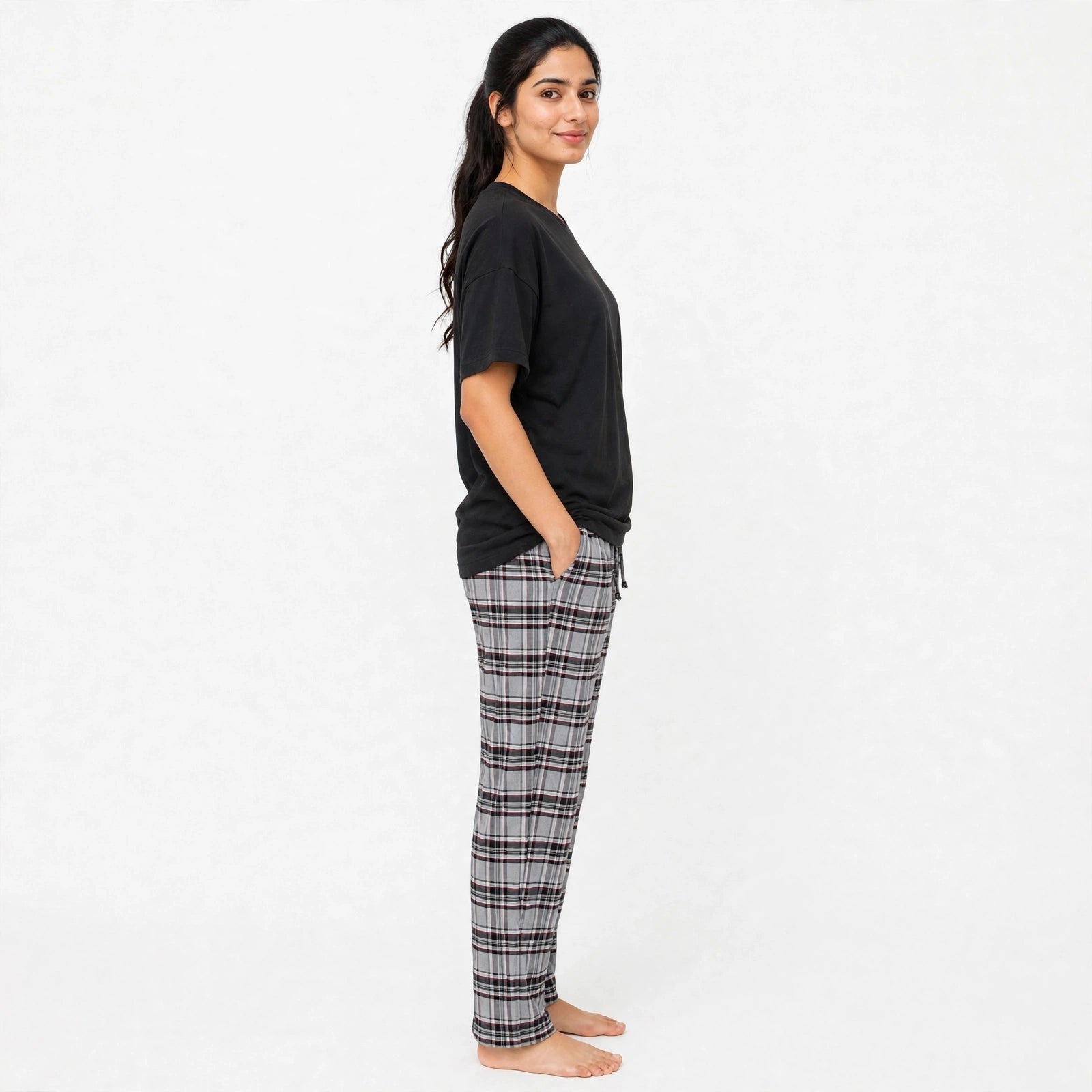 Noir Black tshirt & Grey Pajama Set for female