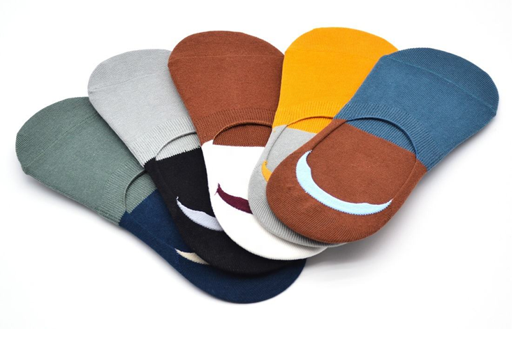 Invisible Color No Show Fashion Dress Socks Thin Silicone Anti-Slip Cotton Socks (5 pairs)