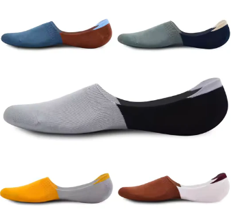 Invisible Color No Show Fashion Dress Socks Thin Silicone Anti-Slip Cotton Socks (5 pairs)