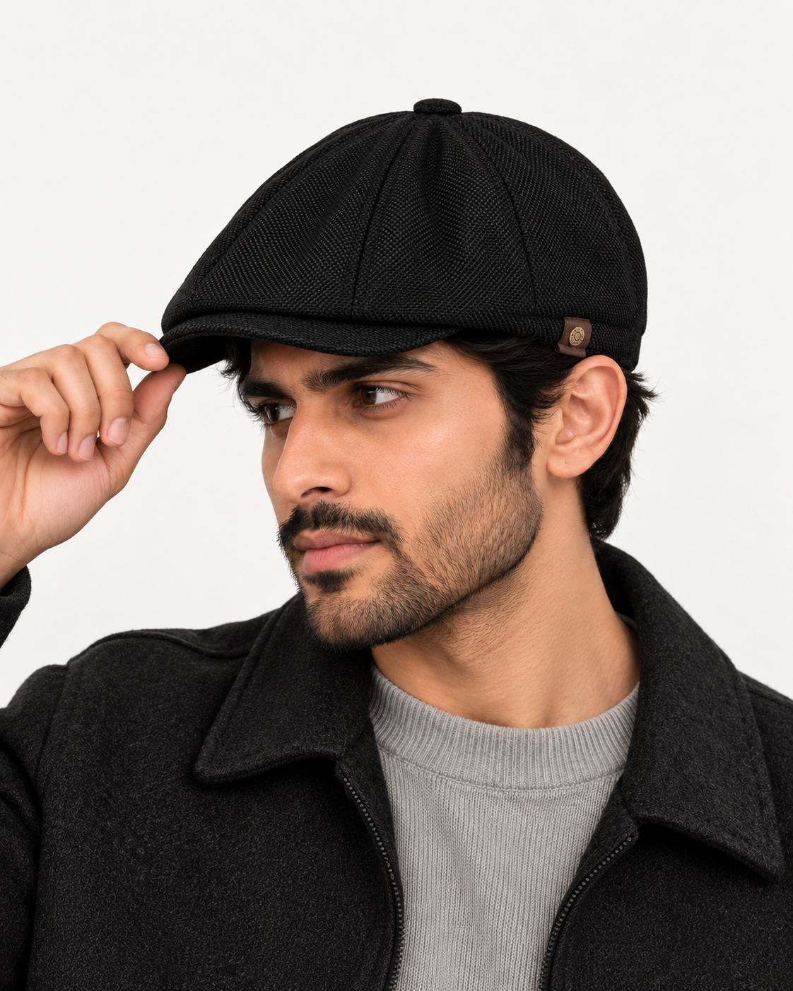 [Summer] Black Bayside Linen Cap (100% Polyester non-padded  - free adult headsize with elastic band)