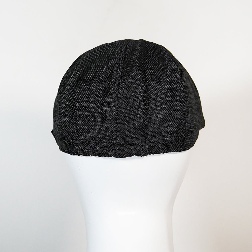 [Summer] Black Bayside Linen Cap (100% Polyester non-padded  - free adult headsize with elastic band)