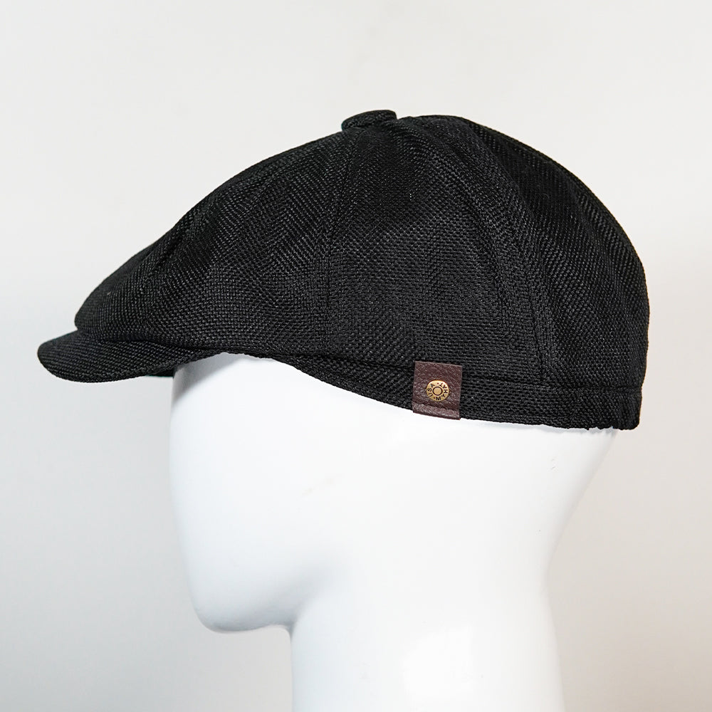 [Summer] Black Bayside Linen Cap (100% Polyester non-padded  - free adult headsize with elastic band)
