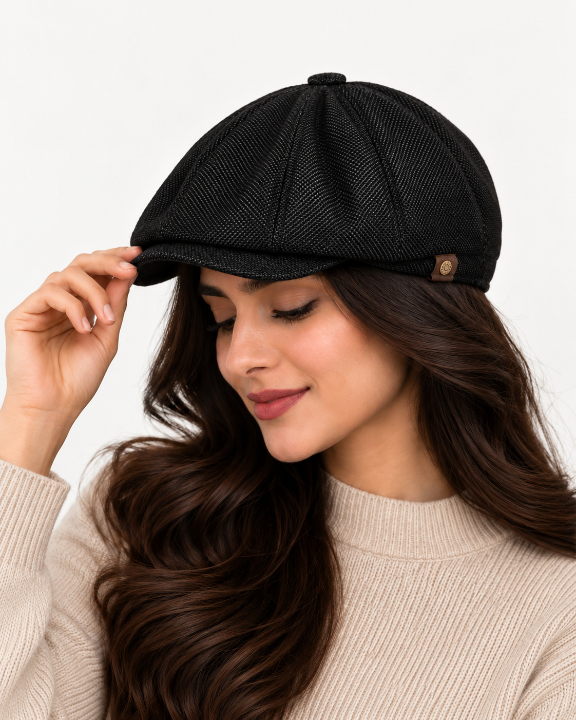 [Summer] Black Bayside Linen Cap (100% Polyester non-padded  - free adult headsize with elastic band)