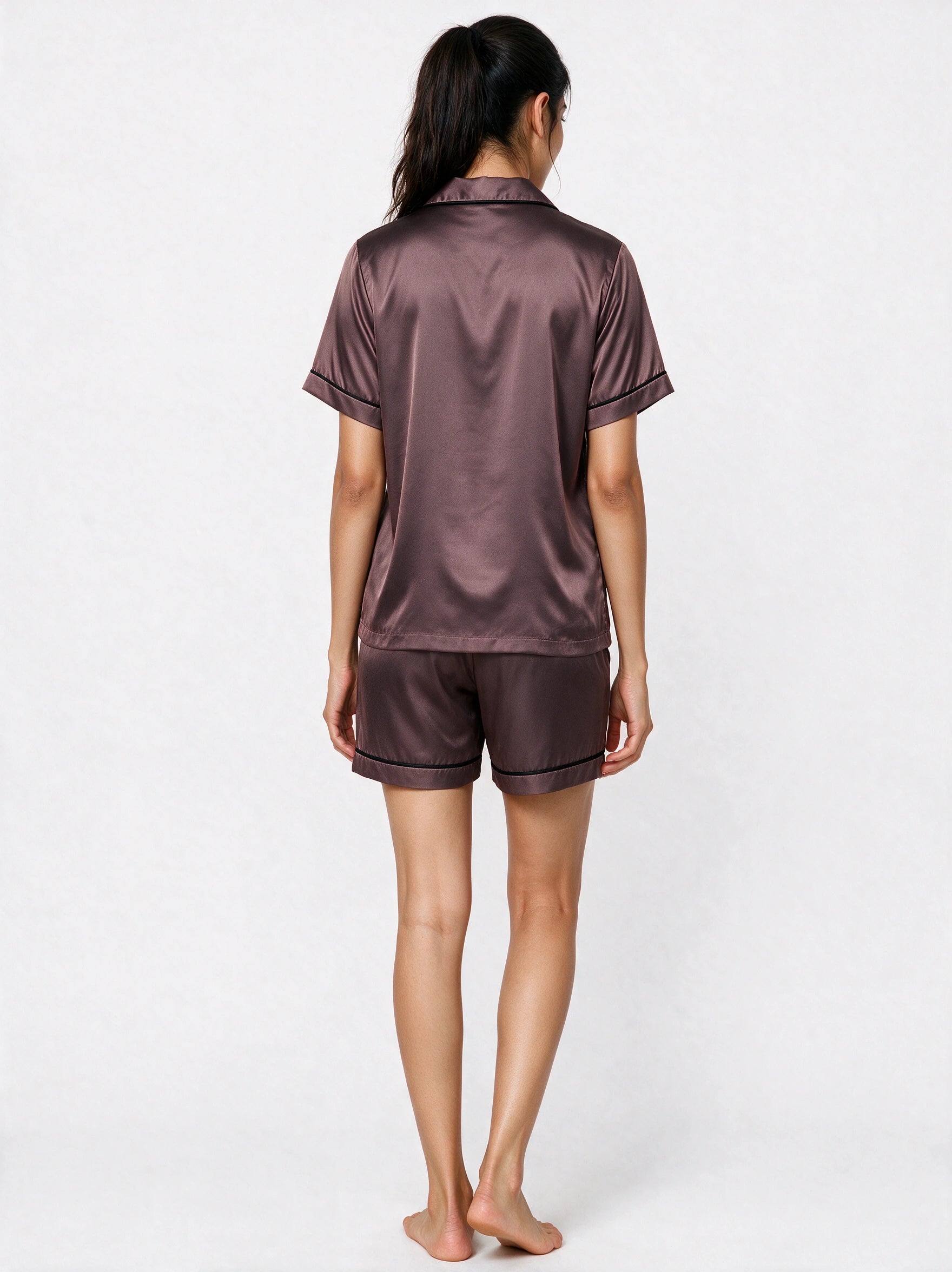 Copper Brown Short Sleeves Soft Satin Ladies Night Suit