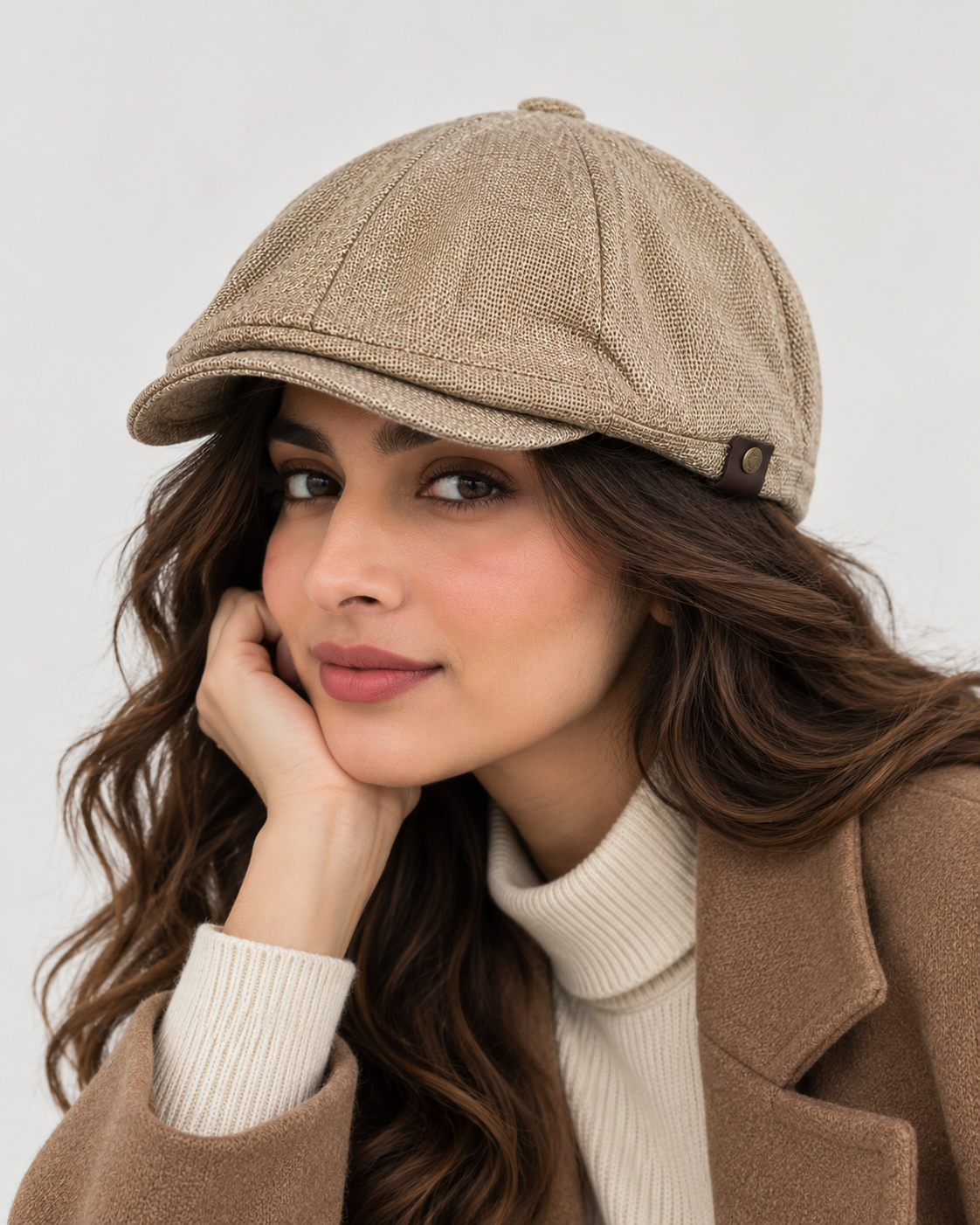 [Summer] Cream Bayside Linen Cap (100% Polyester non-padded - free adult headsize with elastic band)