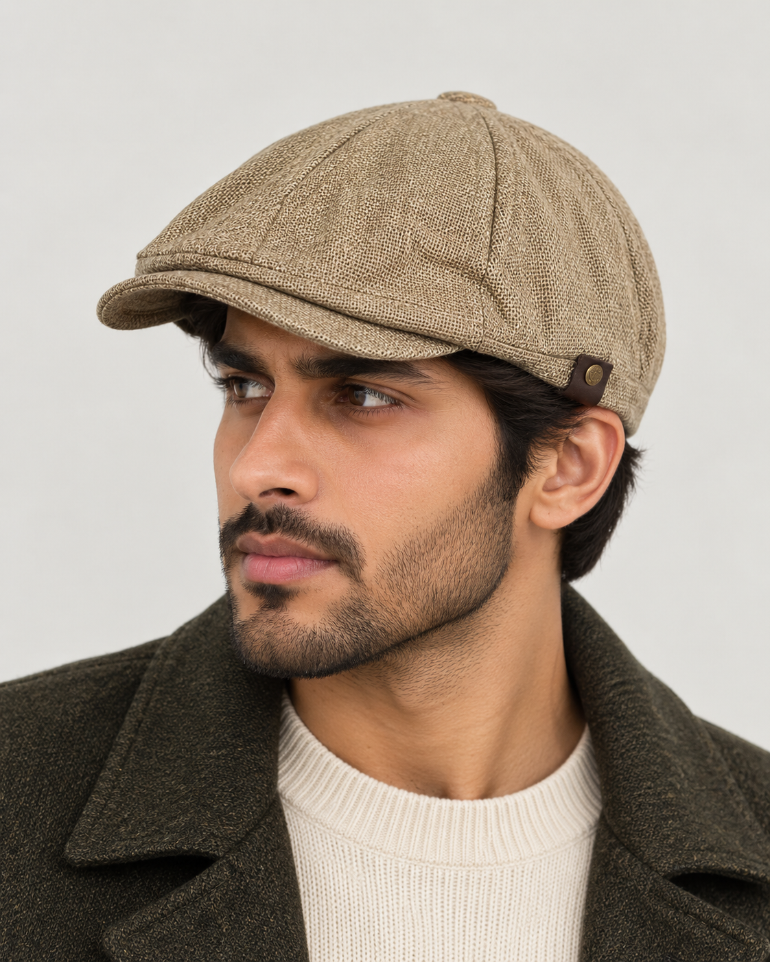 [Summer] Cream Bayside Linen Cap (100% Polyester non-padded - free adult headsize with elastic band)