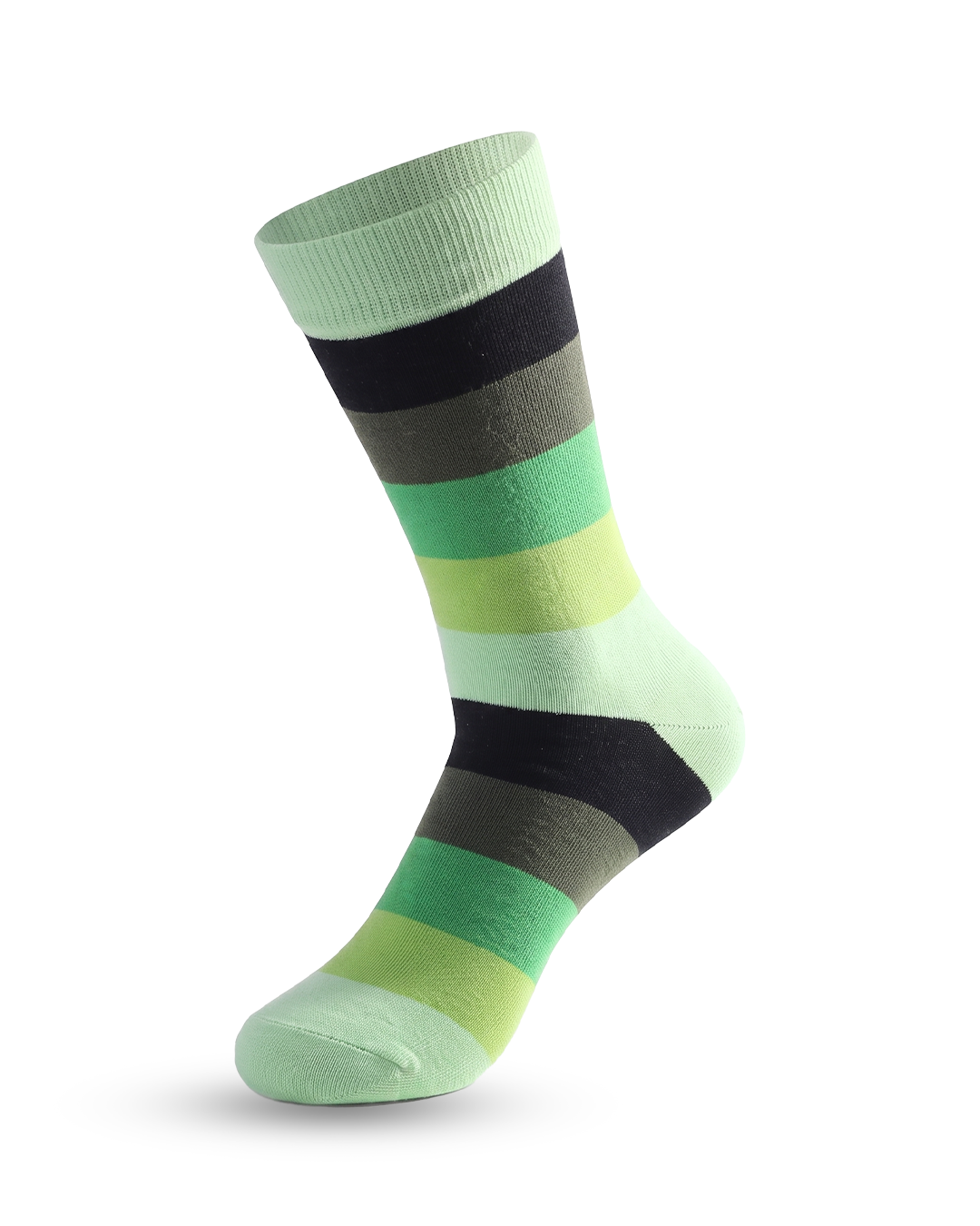 Comfortable Crew Socks - Green Block Stripe