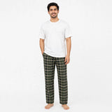 Unwind with Our Grid White T-shirt & Green Check Pajama Set