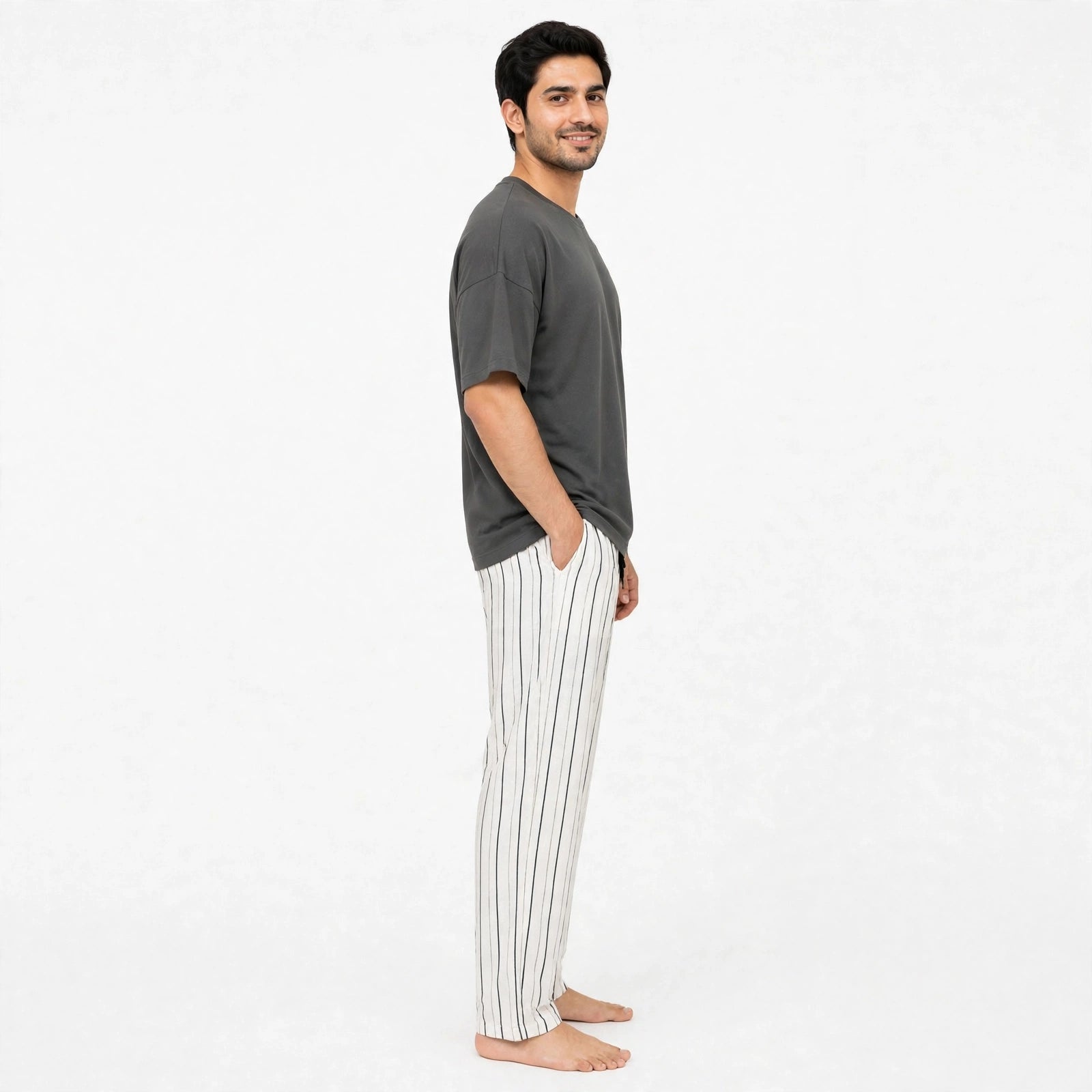 Haven Grey Tshirt & Stripe Pajama Set for Male