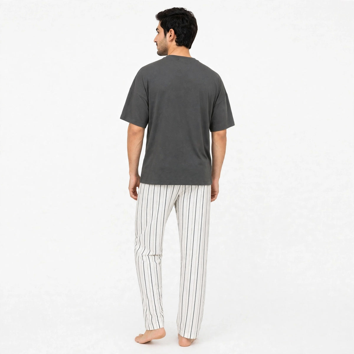 Haven Grey Tshirt & Stripe Pajama Set for Male