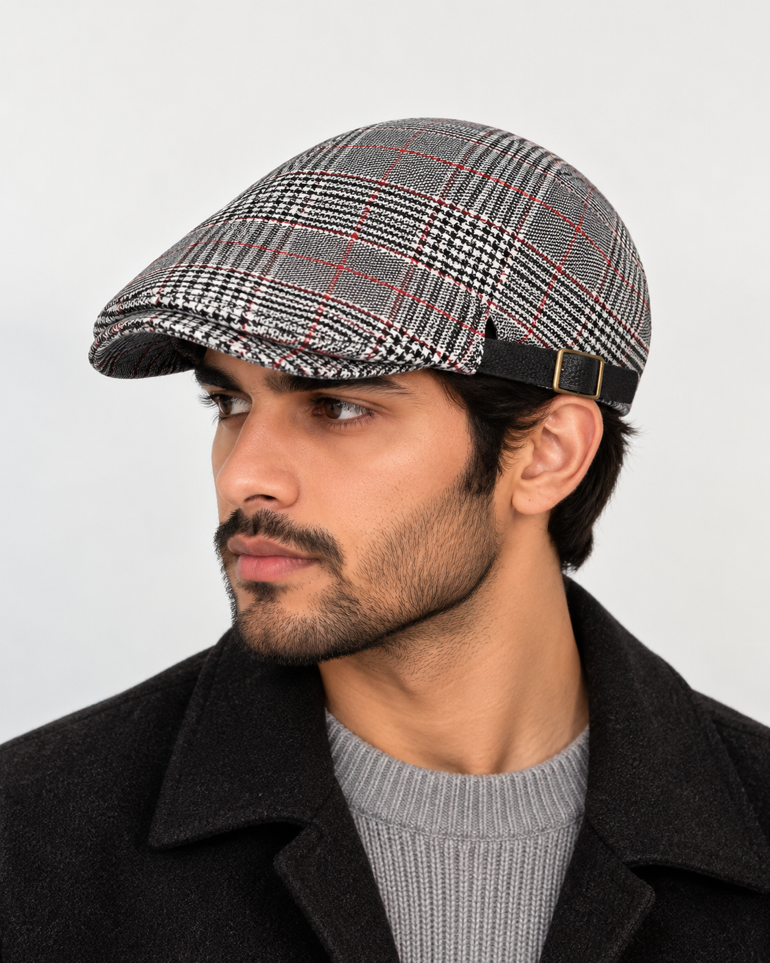 [All seasons] Highland Check Cap (100% Polyester Non-Padded - Headsize 55cm to 58 cm with button to adjust the size) - Ultimo