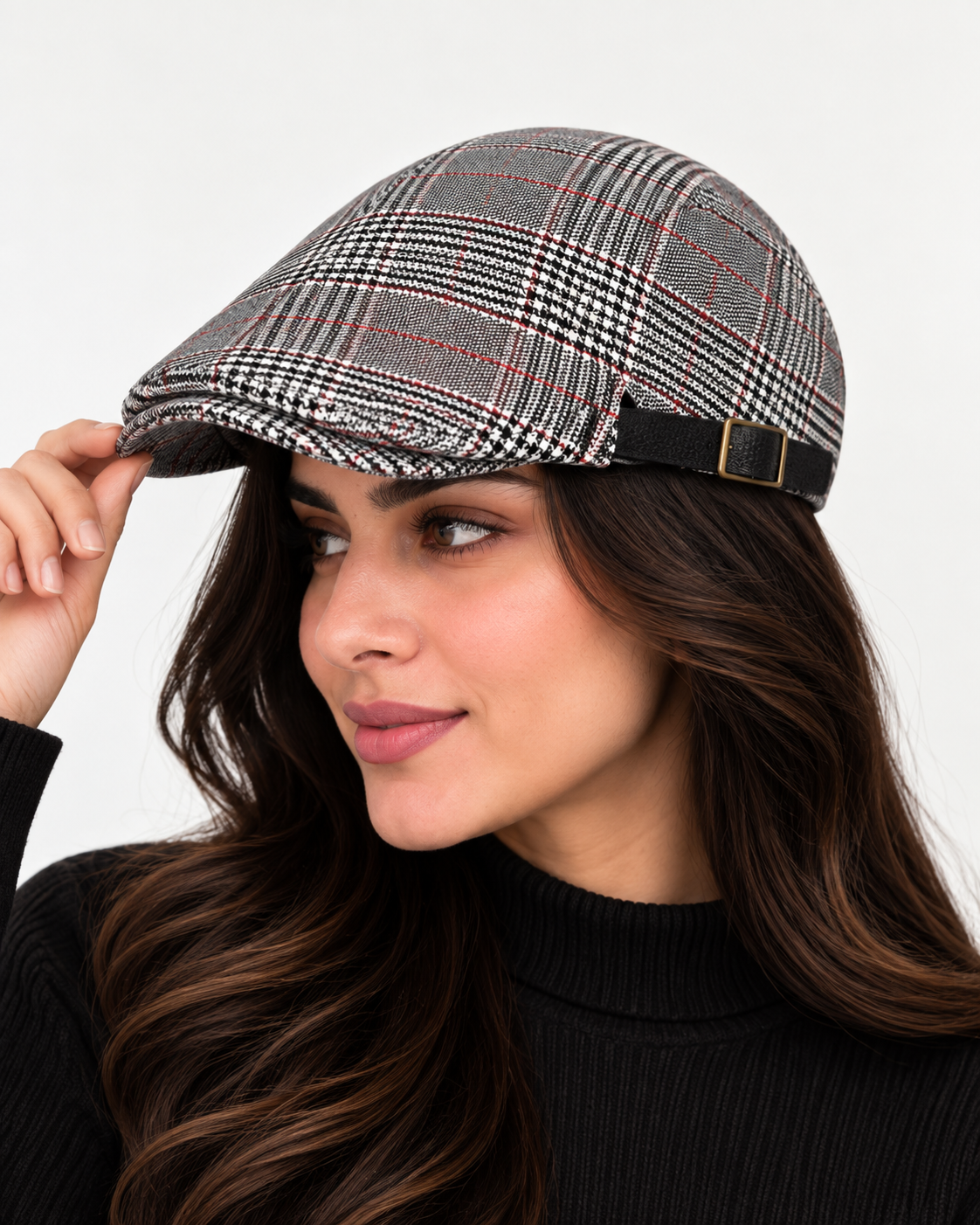 [All seasons] Highland Check Cap (100% Polyester Non-Padded - Headsize 55cm to 58 cm with button to adjust the size) - Ultimo