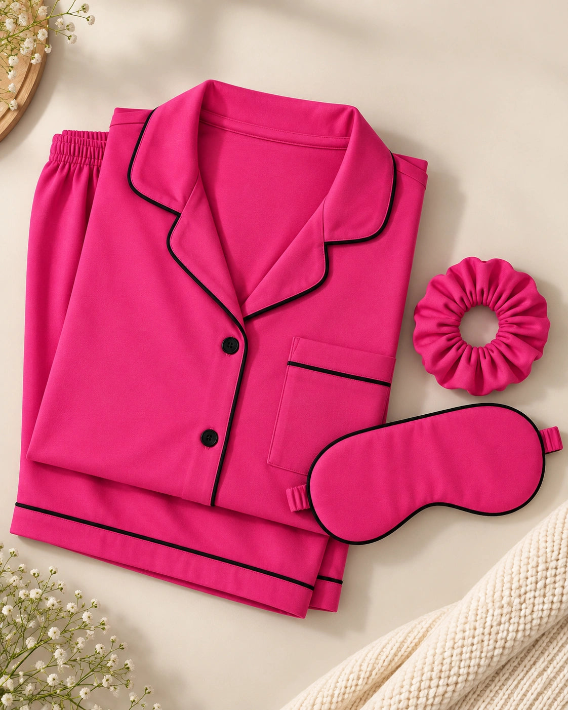 Hot Pink Short Sleeves Soft Satin Ladies Nightsuit - Ultimo