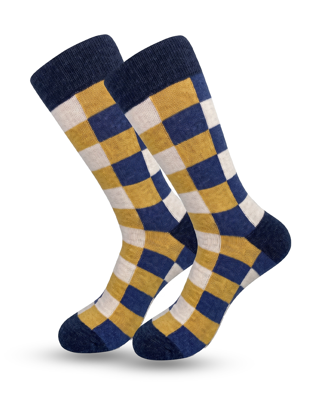 Comfortable Crew Socks - Mustard Checker Design