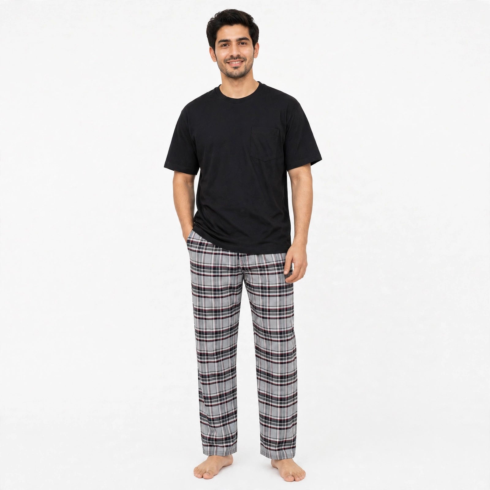 Noir Black tshirt & Grey Pajama Set for Male