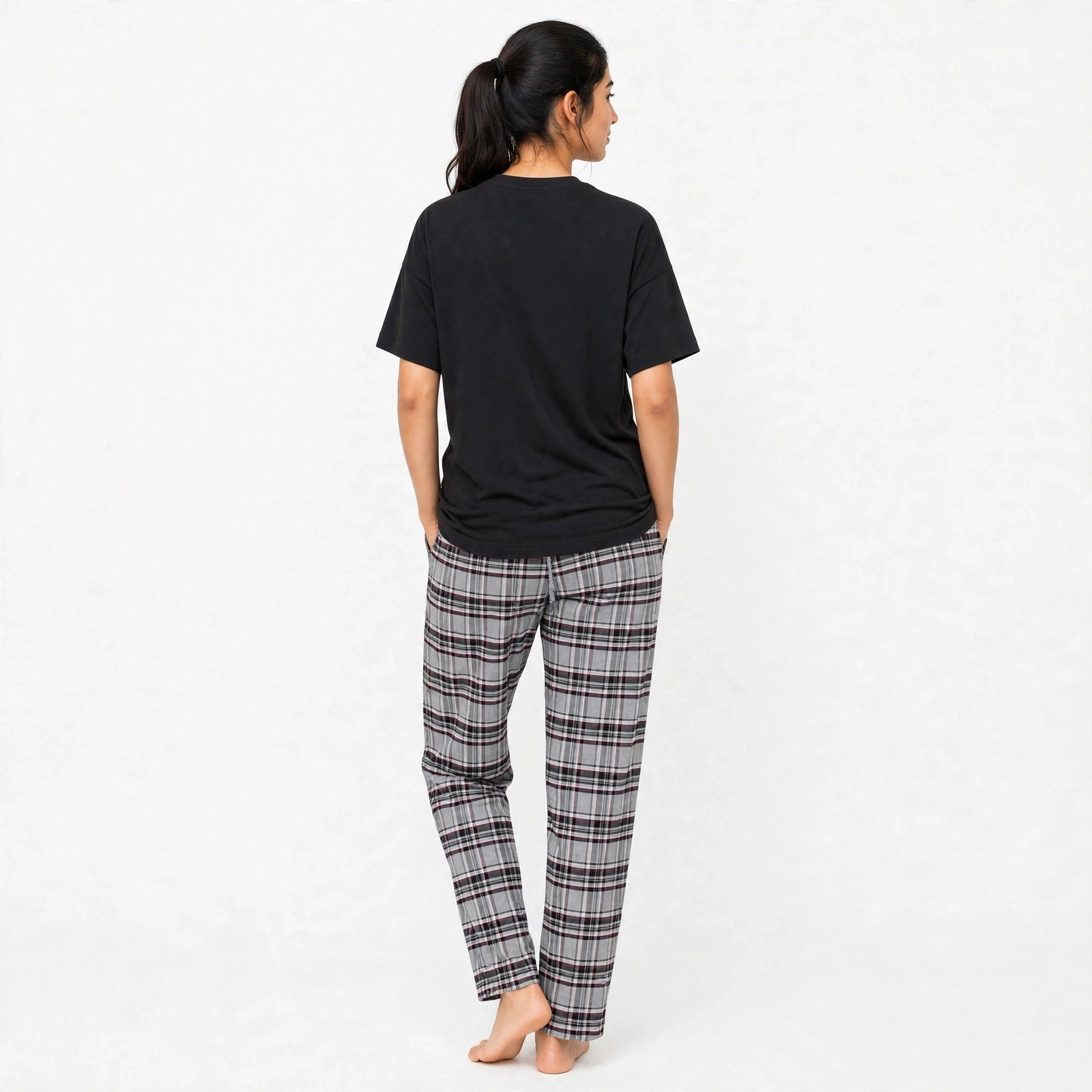 Noir Black tshirt & Grey Pajama Set for female