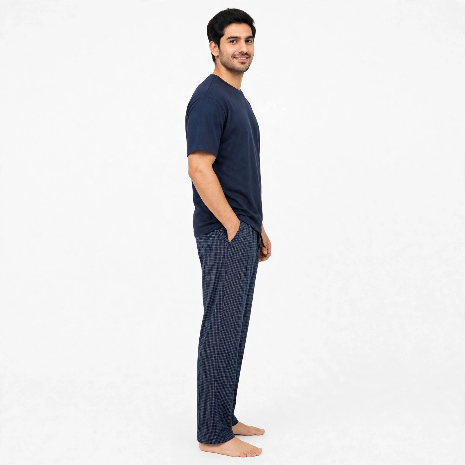 Reset Navy tshirt & Check Pajama Set for Male