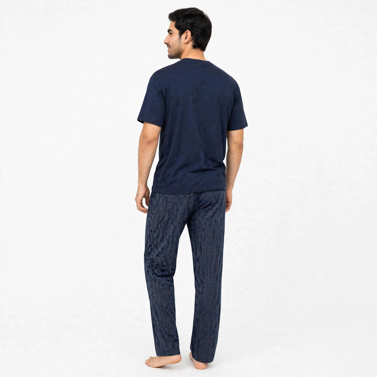 Reset Navy tshirt & Check Pajama Set for Male