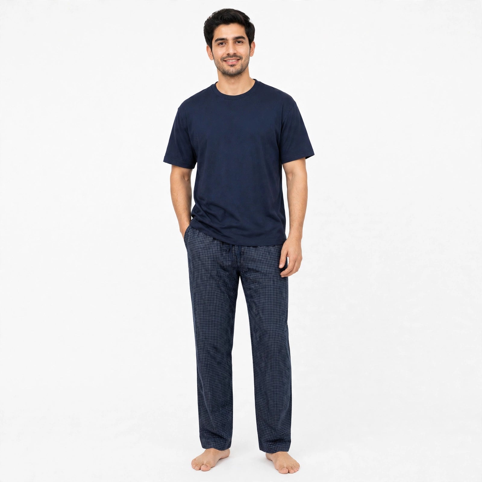 Reset Navy tshirt & Check Pajama Set for Male