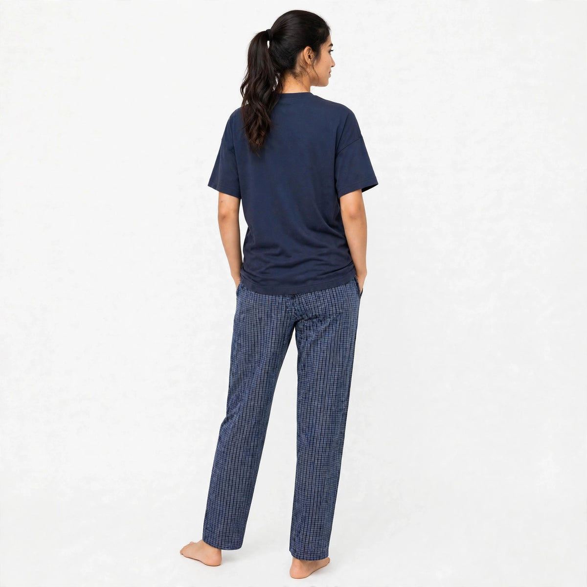 Reset Navy tshirt & Check Pajama Set for female-3 - Ultimo