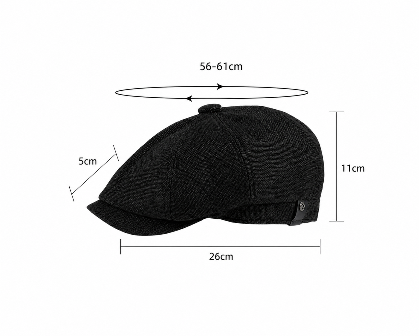 [Summer] Black Bayside Linen Cap (100% Polyester non-padded - XL 21 inch (outer) and 24 inch (inner) - free adult headsize with elastic band)