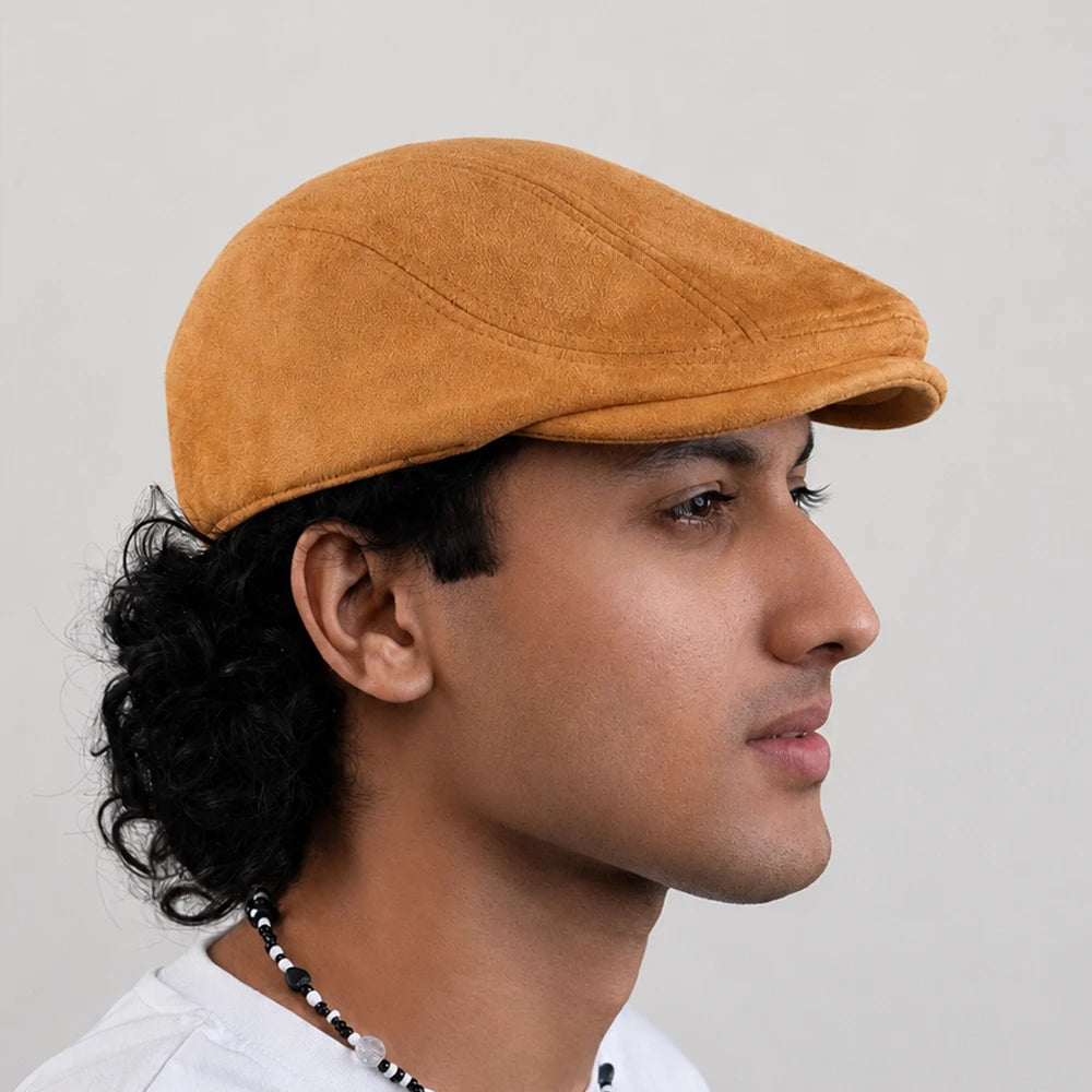 [Summer] Beige Suede Beret - Sizes 55 to 59 cm - Ideal for summer wear - Polyester and Cotton