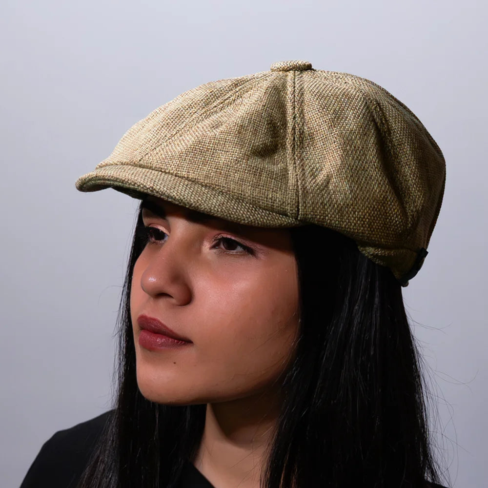 [Summer] Cream Bayside Linen Cap (100% Polyester non-padded - headsize 53cm to 58cm - free adult headsize with elastic band)