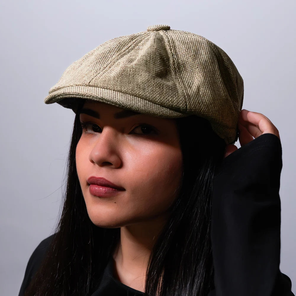 [Summer] Cream Bayside Linen Cap (100% Polyester non-padded - headsize 53cm to 58cm - free adult headsize with elastic band)