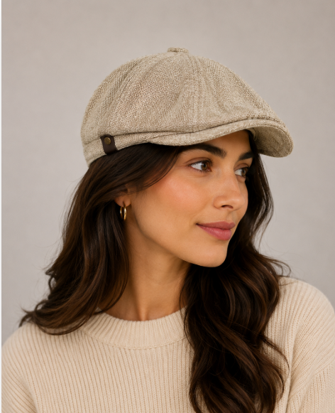 [Summer] Cream Bayside Linen Cap (100% Polyester non-padded - free adult headsize with elastic band)