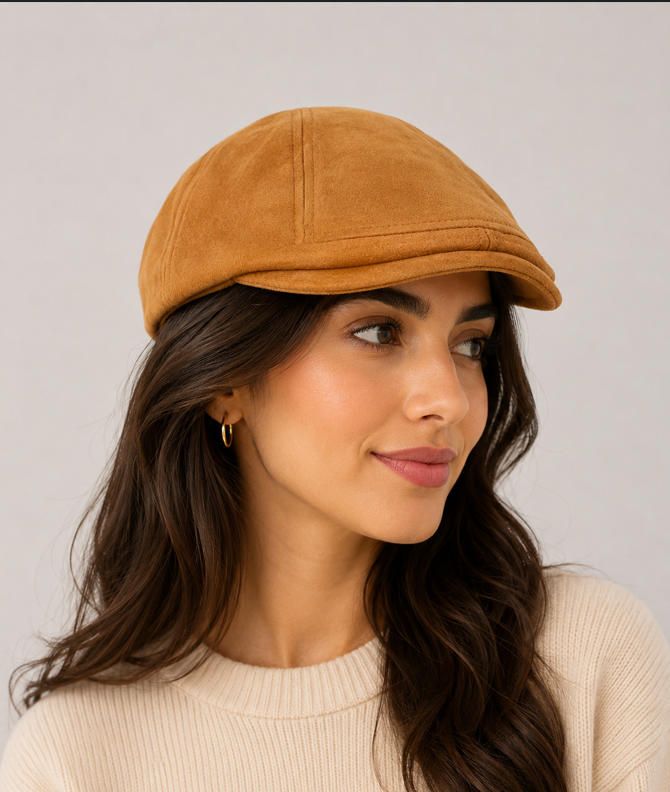 [Summer] Beige Suede Beret - Sizes 55 to 59 cm - Ideal for summer wear - Polyester and Cotton