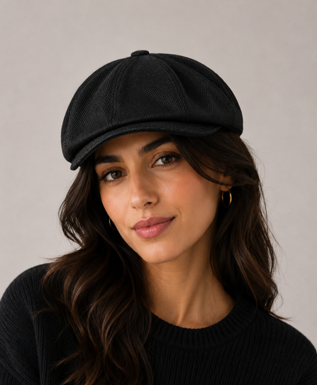 [Summer] Black Bayside Linen Cap (100% Polyester non-padded  - free adult headsize with elastic band)