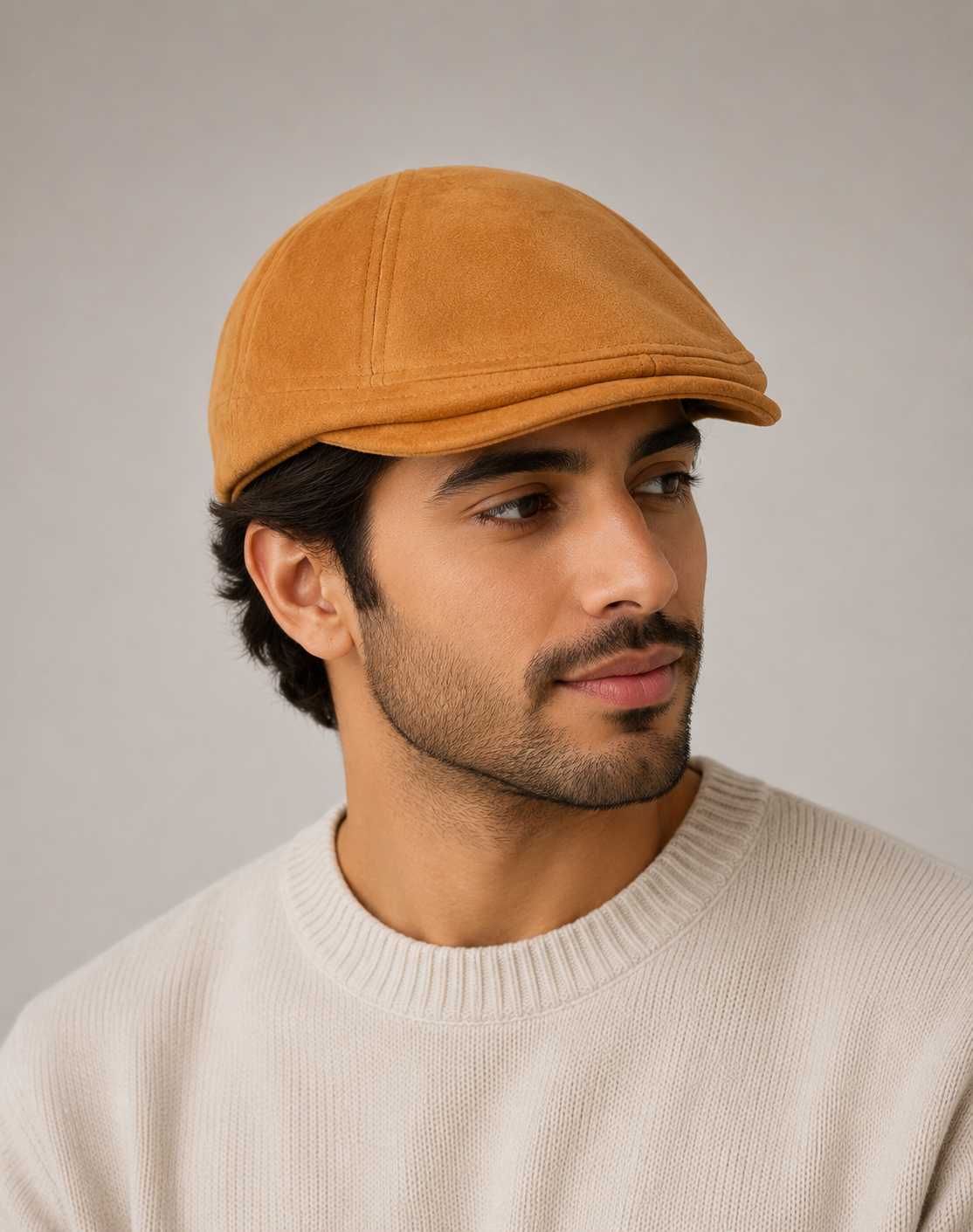 [Summer] Beige Suede Beret - Sizes 55 to 59 cm - Ideal for summer wear - Polyester and Cotton